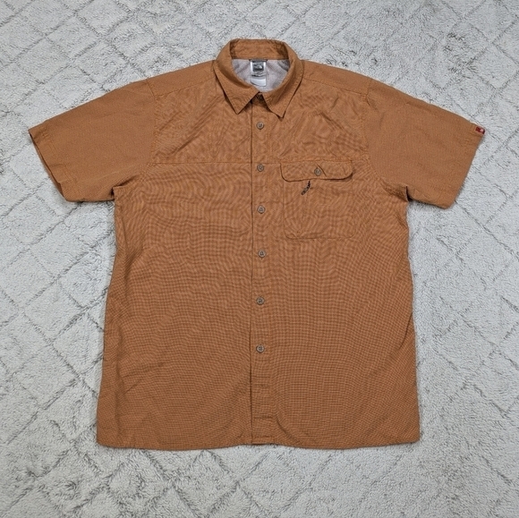 The North Face Shirt Men's M Orange Rust Camp Hiking Fish Button Up Short Sleeve - Picture 1 of 7